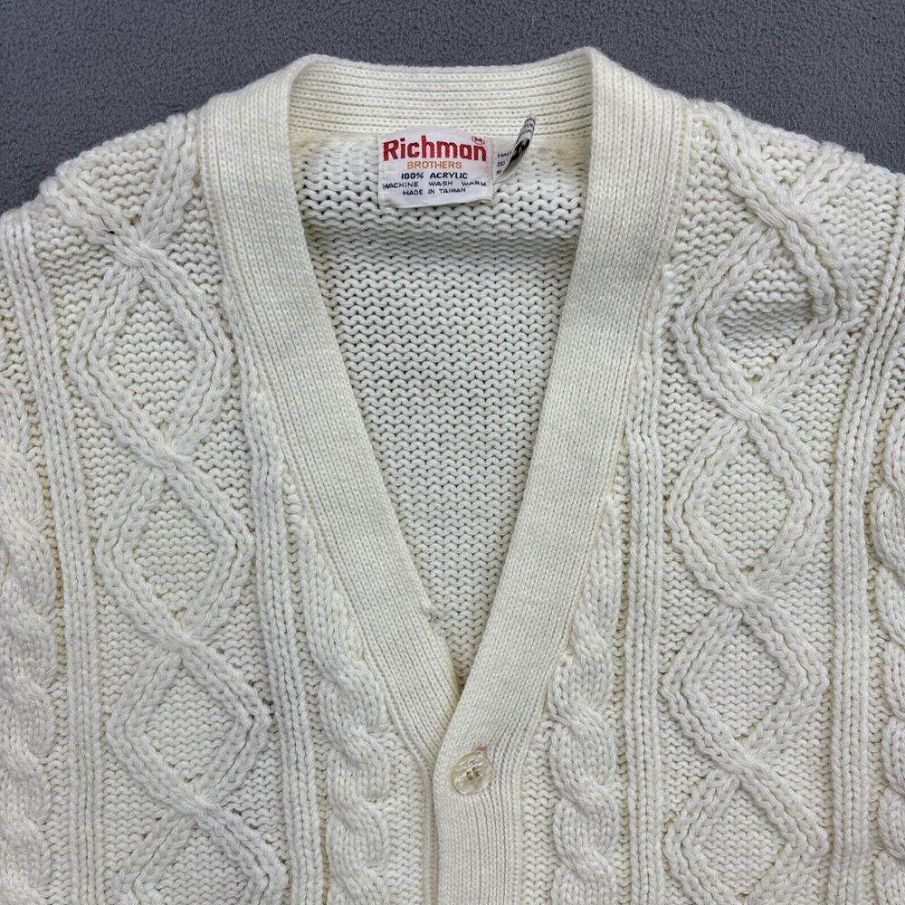 VTG Richman Brothers Sweater Mens Chunky Cable Knit Cardigan 70s Size Medium M - Picture 5 of 16